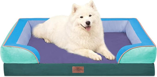 Comfort Expression Orthopedic Dog Bed for Large Dogs 36x27 Inch, Waterproof Egg Crate Foam Large Pet Bed with Removable Bolsters, Dog Couch with Washable Cover & Non-Slip Bottom, Violet Tide