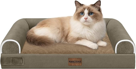 Small Dog Bed Orthopedic Washable: Beds Bolster Small Sized Dogs Cats Bed Egg Crate Foam Couch Sofa Waterproof with Removable Cover - Brown