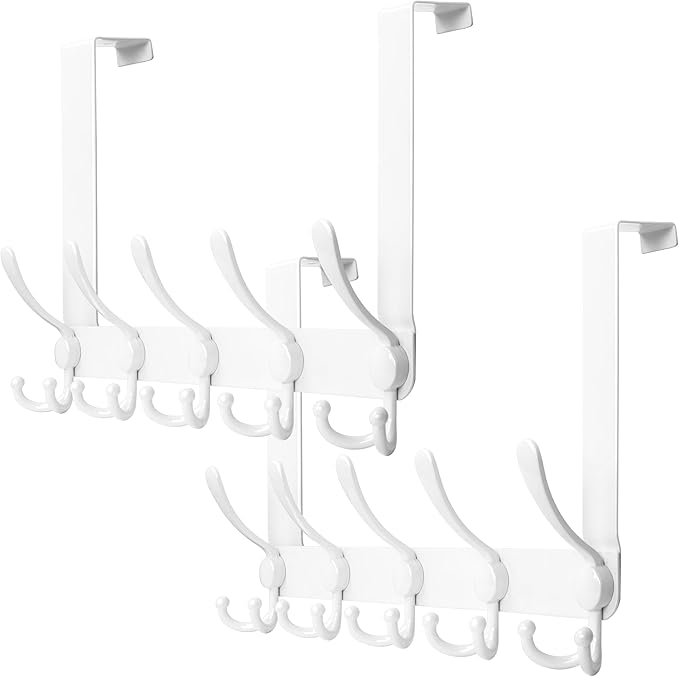 WEBI Over The Door Hooks,Over Door Hanger,Triple Door Hooks for Hanging White Over The Door Towel Rack,Door Coat Hanger,Over Door Coat Rack for Clothes,Towels,Bathroom,2 Pack