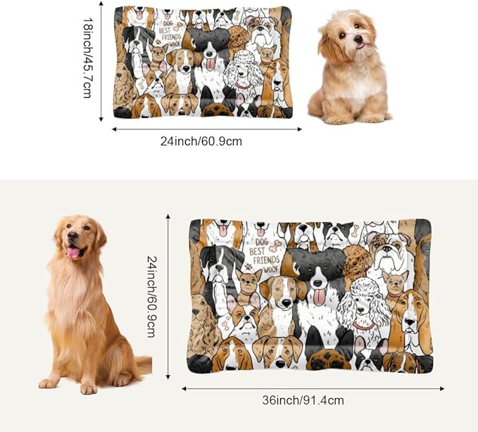 Cute Cartoon Dogs Dog Beds and Furniture Dog Cage Mats Cage Pad Medium Bed for Crate Washable Non-Slip Bed for Crate Furniture Mat Beds and Indoor Outdoor 24X18 Inch