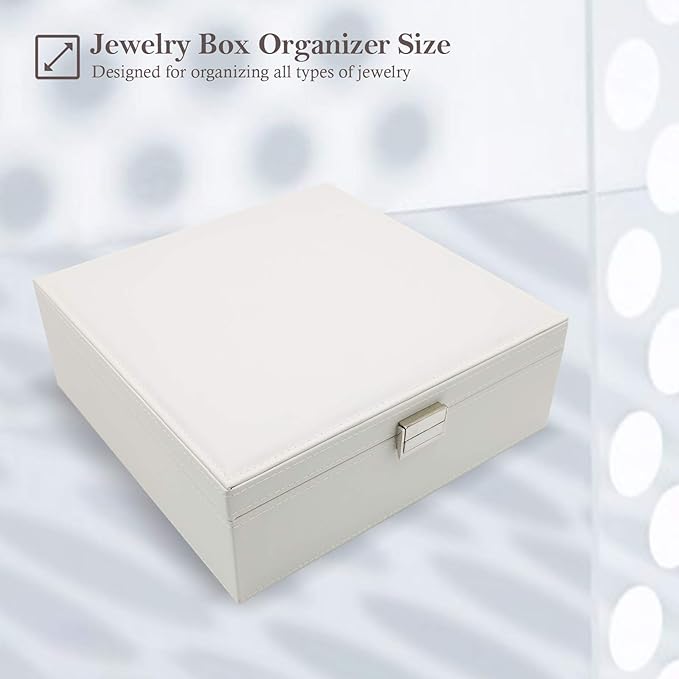 ProCase Jewelry Box for Women, 2 Layers Large Leather Jewelry Organizer Storage Case with Removable Pad for Earrings -White