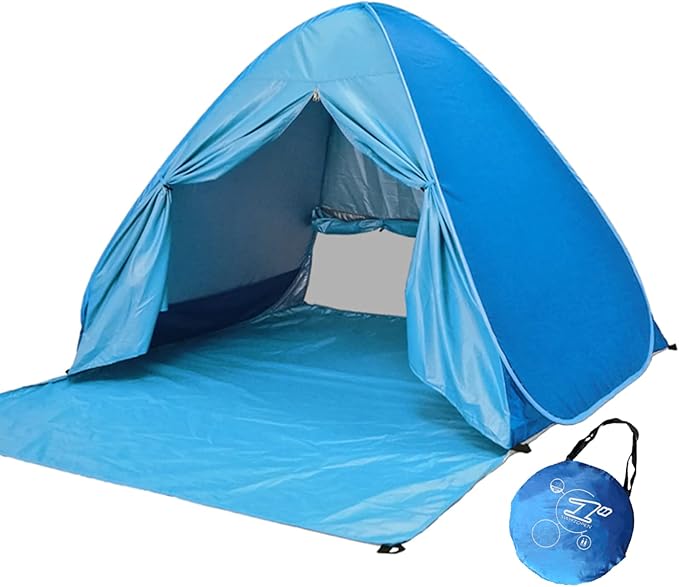 Large Pop-Up Beach Tent, Portable Camping Tent Sun Shade Shelter Pop Up Instant Portable Outdoors 2-3 Person Beach Cabana Sets Up in Seconds, Water-Resistant UV Protection Sun Shelter