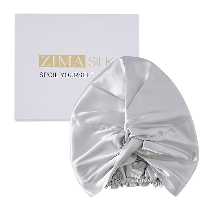 ZIMASILK 22 Momme 100% Mulberry Silk Bonnet for Sleeping & Women Hair Care, Highest Grade 6A Silk Hair wrap for Sleeping with Premium Elastic Stay On Head (1Pc, Light Grey)