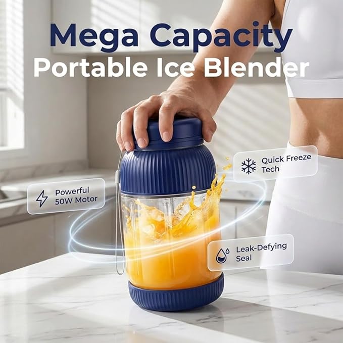 Wireless Juicer Cup Portable Juicer Cup, 44oz Personal Portable Blender Cup, Rechargeable wireless juicers Cordless Juice Mug for Shakes Smoothies Ice Crushing Travel Gym (Blue)
