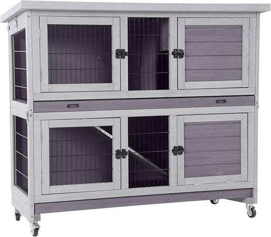 Aivituvin Rabbit Hutch Indoor Folding Bunny Cage on Wheels Outdoor Movable Guinea Pig Houses with No Leakage Pull Out Tray