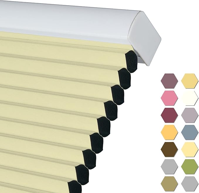 Persilux 100% Blackout Cordless Cellular Shades & Blinds Honeycomb Blinds Bottom up Thermal Insulated Window Shades for Home, Windows and Kitchen, Cream, 61" W x 60" H