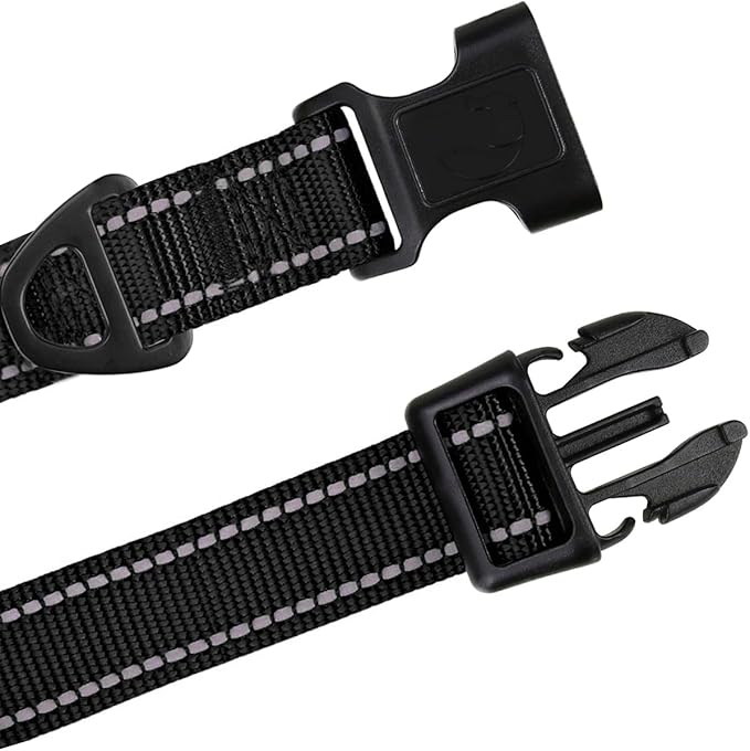 TagME Reflective Nylon Dog Collars, Adjustable Classic Pet Collar with Quick Release Buckle for Small Dogs, Black, 3/4" Width