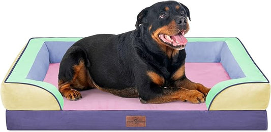 Comfort Expression Orthopedic Dog Bed for Extra Large Dogs 45x35 Inch, Waterproof Egg Crate Foam XL Pet Bed with Removable Bolsters, Dog Couch with Washable Cover & Non-Slip Bottom, Frosted Grape
