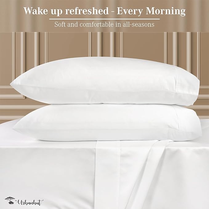 URBANHUT 1000 Thread Count Egyptian Cotton Sheets King Size, Long Staple Soft & Breathable, 4 Pc Bed Sheet Sets, Luxury Hotel Sateen Sheets Fits 16" Deep Pocket - White