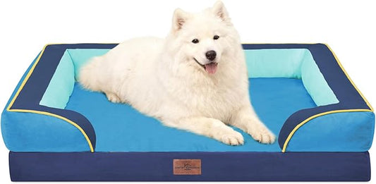 Comfort Expression Orthopedic Dog Bed for Large Dogs 36x27 Inch, Waterproof Egg Crate Foam Large Pet Bed with Removable Bolsters, Dog Couch with Washable Cover & Non-Slip Bottom, New Jersey