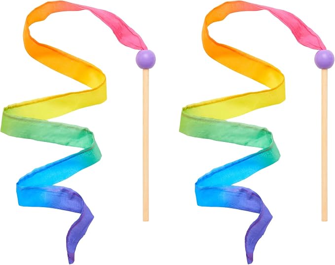 Sarah's Silks Mini Rainbow Streamer - Long Ribbon Wand for Kids, Pretend Play, Dance, Baton Stick Twirling, and Gymnastics Party Favors | 100% Silk and Wood Montessori and Waldorf Toys (2)