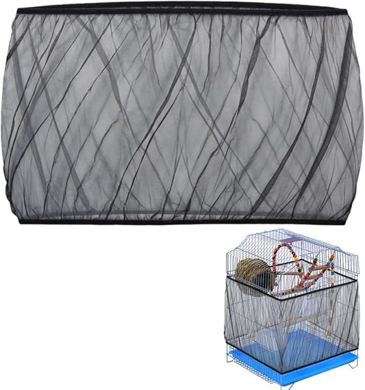 Bird Cage Seed Catcher, Bird Cage Mesh Guard Netting, Birdcage Seed Guard Skirt, Parakeet Cage Skirt for Round Square Cages (Black, XL)