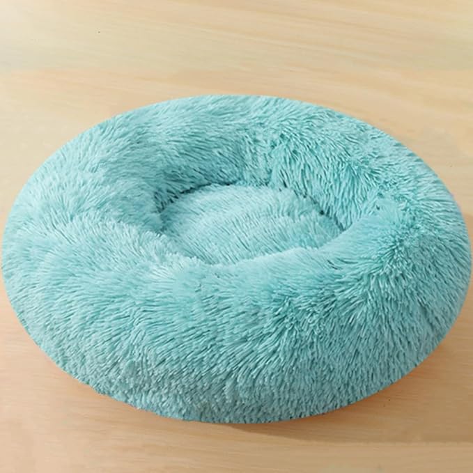 Calming Small Dog Bed & Cat Bed, 16 Inch Donut Fluffy Anti-Anxiety Round Bed Washable Cute Bed, Cuddler Warming Cozy Soft Bed, Plush Cushion Bed for Small Medium Dogs and Cats (Light Green)