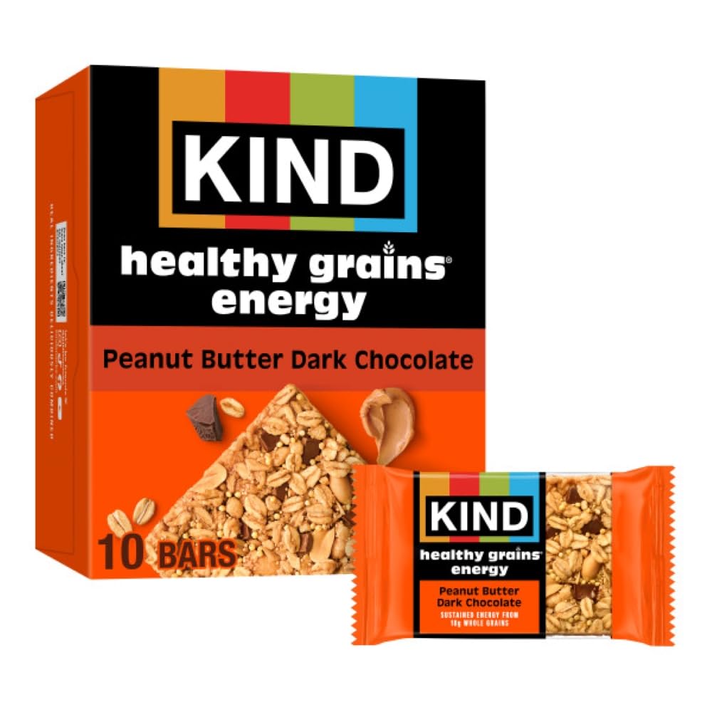 KIND Healthy Grains Energy Bars, Dark Chocolate Chunk, Gluten Free, Healthy Snacks, 21g Whole Grains, 10 Count