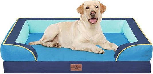 Comfort Expression Orthopedic Dog Bed for Extra Large Dogs 42x30 Inch, Waterproof Egg Crate Foam XL Pet Bed with Removable Bolsters, Dog Couch with Washable Cover & Non-Slip Bottom, New Jersey