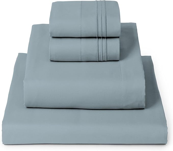 Mellanni Full Sheets Set - 4 PC Iconic Collection Bedding - Hotel Luxury, Extra Soft, Cooling Bed Sheets - Wrinkle, Fade, Stain Resistant (Full, Spa Blue)