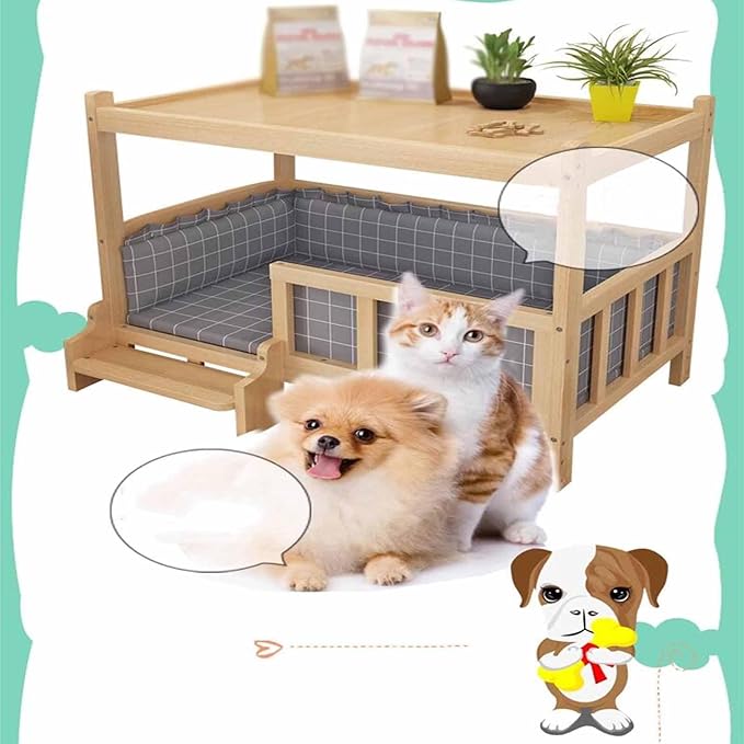 XPLKQXE Dog Bed Wood Platform, Elevated Pet Cushion Bed, Animal Couch with Mattress, Dog Beds & Furniture Rest Cot, Portable Fence Bed Pet Up to 45kg/100lbs(Color:Pink,Size:120x60x70cm)
