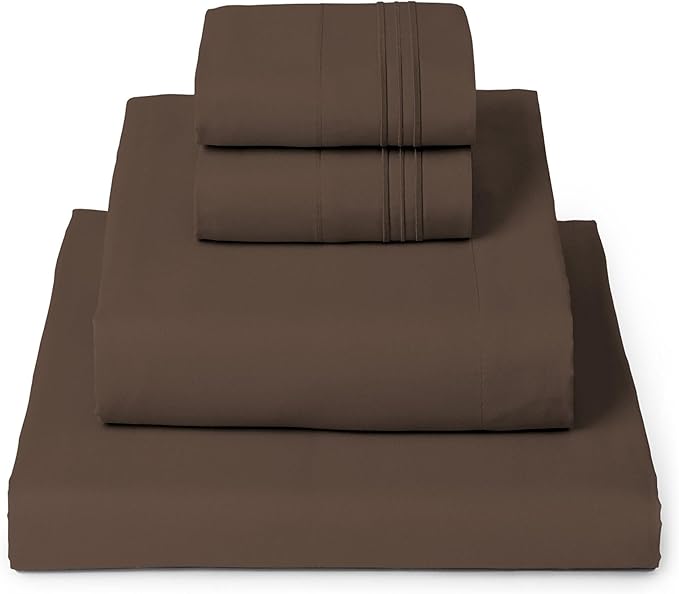 Mellanni King Sheets Set - 4 PC Iconic Collection Bedding - Hotel Luxury, Extra Soft, Cooling Bed Sheets - Wrinkle, Fade, Stain Resistant (King, Brown)