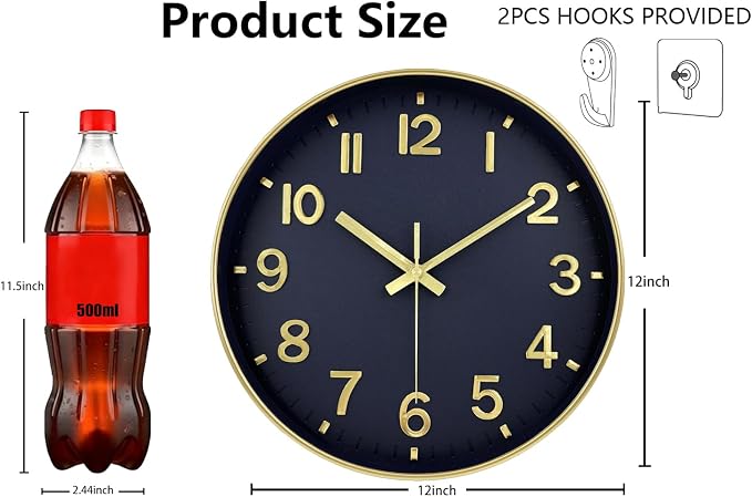 Wall Clocks Battery Operated, 12Inch Non Ticking Digital Wall Clock, Silent