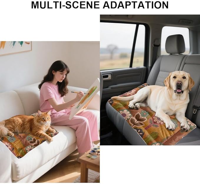 Vintage Floral Brown Cusion Dog Bed Medium Dog Comfort Bed Mat Pet Small Crate Pad Cushion for Crate Washable Non-Slip Washable for Mattress Kennel Pillow Dogs Indoor Outdoor 36X24 Inch