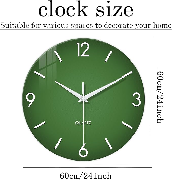 XFM Large Green Wall Clock 24 Inch Simple Wall Clock s Battery Operated Modern