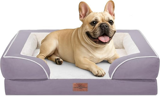 Comfort Expression Orthopedic Dog Bed for Medium Dogs 30x20 Inch, Waterproof Supportive Egg Crate Foam Medium Pet Bed with Removable Bolsters, Dog Couch with Washable Cover & Non-Slip Bottom, Purple
