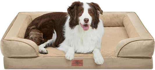 Comfort Expression Orthopedic Dog Bed for Large Dogs 36x27 Inch, Waterproof Egg Crate Foam Large Pet Bed with Removable Bolsters, Dog Couch with Washable Cover & Non-Slip Bottom, Light Brown