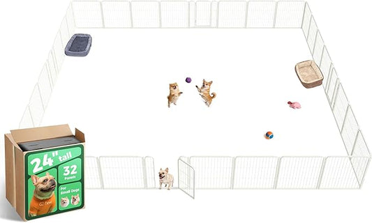 FXW Homeplus Unleashed Indoor Dog Playpen - Stress-Free and Safe Play, Heavy Duty 24 Inch 32 Panels Dog Pen for Puppy and Small Dogs, White│Patented