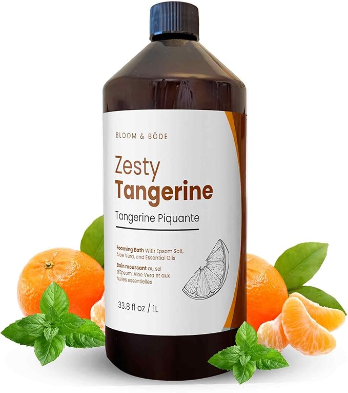 Luxury Foaming Bath - Natural Scented Bubble Bath with Essential Oils and Epsom Salt - Zesty Tangerine Scent, 33.8 fl oz / 1L