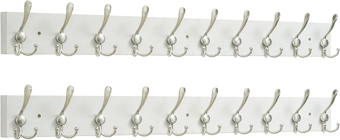 SKOLOO Creations White Solid Wood Wall Mounted Coat Rack, 10 Hooks, 38-1/8" Long