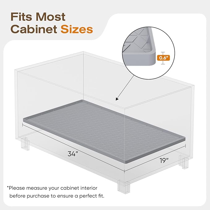 TRZZ Silicone Waterproof Under Sink Mat 34" x 19", Drip Tray and Cabinet Liner for Kitchen and Bathroom, Prevents Water Damage and Organizes Cabinets (Light Blue)