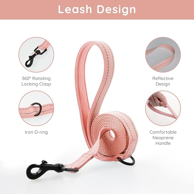 BELLA & PAL Step in Vest Harness for Small and Medium Dogs, No Pull Small Dog Harness with Leash Set, Comfortable Air Mesh Dog Vest Harness with Reflective Strip (Coral Pink, L)