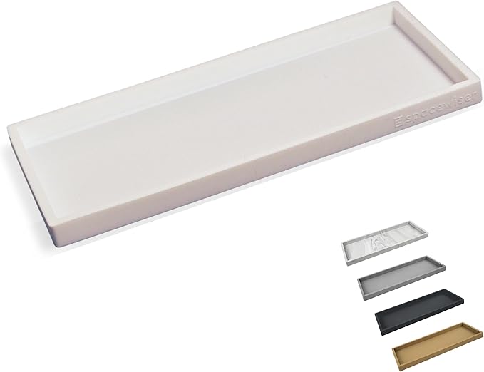 Countertop and Vanity Tray - 11.7" Silicone Bathroom Tray Countertop, Dish Soap Trays for Kitchen Counter, Bathroom Counter Organizer Accessories Caddy, Shower Trays Makeup Mat Oil, White