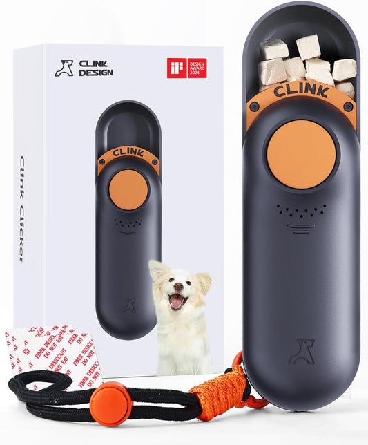 Clink Design Clicker Dog Trainer & Dog Treat Pouch Alternative, Puppy Essentials Dual Use 2 in 1 Dog Clicker for Training - Durable, Light (2.36 oz), Easy to Clean & Handle, Innovative Design, Black