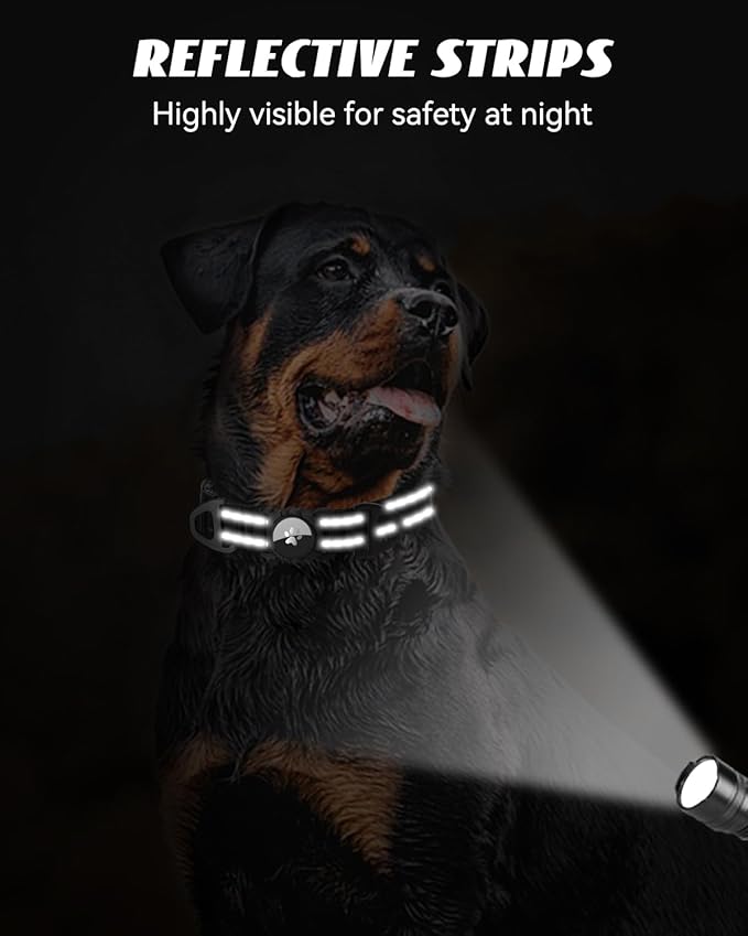 Joytale Airtag Dog Collar, Dual D-Rings, Waterproof Reflective Pet Collar with AirTag Holder, Soft Padded Adjustable for Large Dogs, Black, L