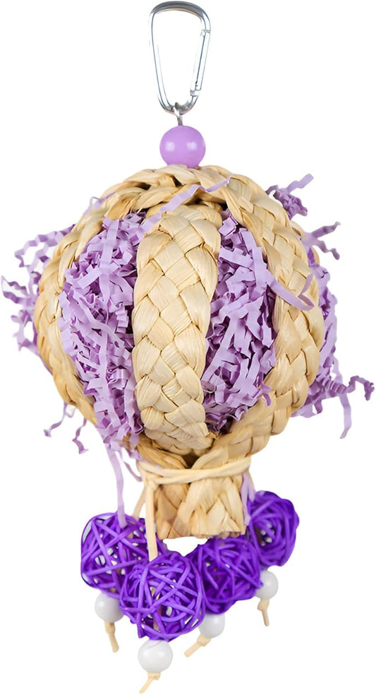 Bird Toys Foraging Shredder Hanging Toys Rope Perch with Bell Parakeet Toy Parrot Swing Climbing Standing Toys Bird Cage Accessories for Conure Cockatiel Budgies Lovebird, Purple, 1pack