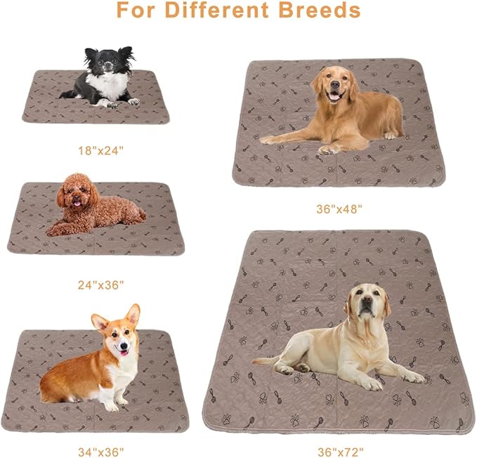 Peepeego 2Pack Pee Pads for Dogs Reusable+Free Dog Comb, Waterproof Rug 36"x72", Absorbent Puppy Pads Washable, Non Slip Protector for Bed Couch Floor
