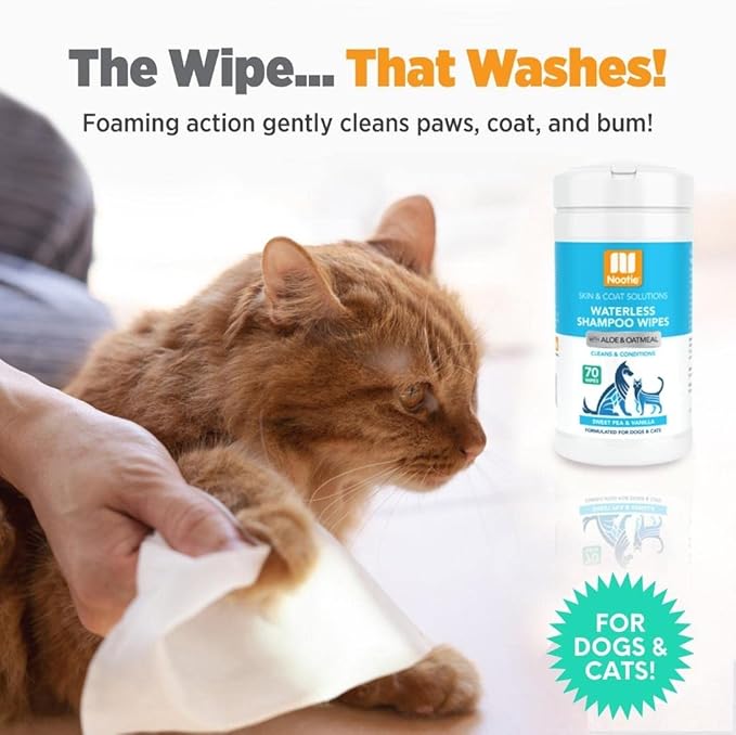 Nootie Waterless Shampoo Wipes for Dogs & Cats (70 Wipes, Sweet Pea & Vanilla)