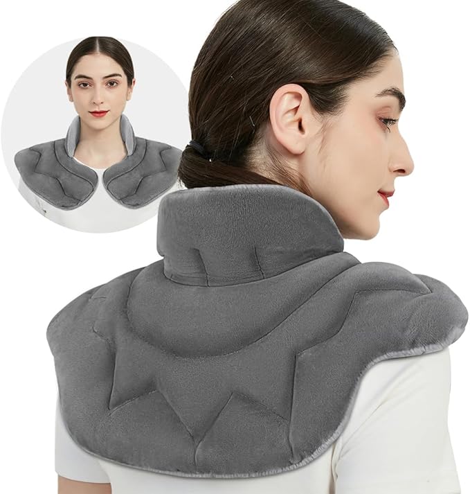 Microwavable Heating Pad for Neck and Shoulders, Weighted Microwave Moist Heated Wrap for Pain Relief Muscle Stress Tension, Heat Neck Wrap with Aromatherapy, Hot & Cold Compress, Grey