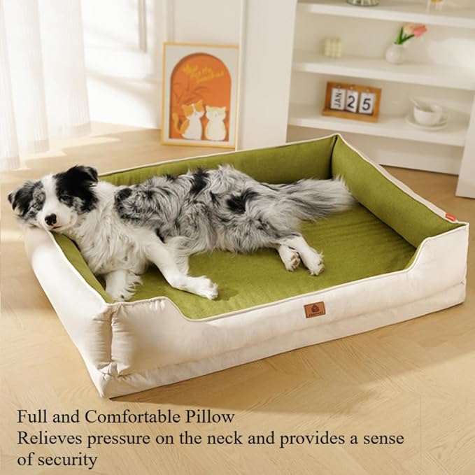 Large Dog Bed with Removable Washable Cover & Bolsters - Waterproof, Non-Slip Pet Sofa for Big Dogs(Yellow,18 * 14 * 7in)