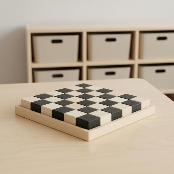 Children Building Blocks Wooden Mosaic Blocks Set Rainbow Blocks Toy Preschool Building Spatial Thinking Basswood Suitable for classrooms Home Play Preschool, Black and White