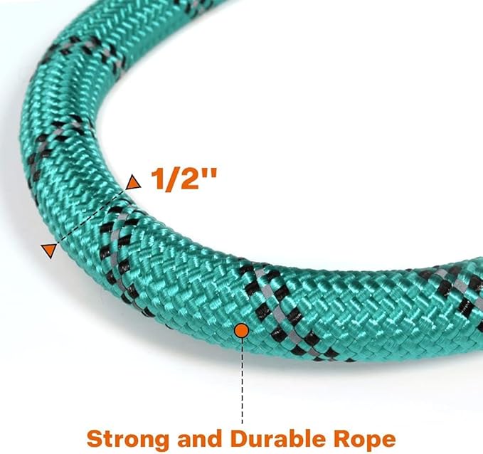 Taglory Rope Dog Leash 6 FT with Comfortable Padded Handle, Highly Reflective Threads Leash and Anti-Tangle Clip for Walking Medium Large Dogs, 1/2 inch, Turquoise