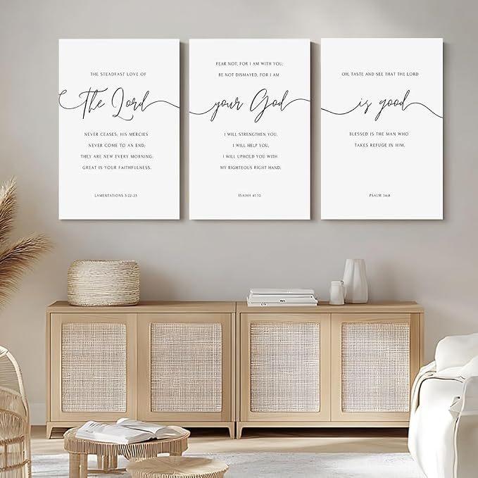 GUBIYU Christian Canvas Wall Art Set of 3, The Lord Your God is Good Wall Art