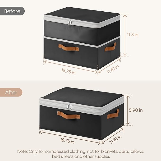 Homosorout Large Closet Storage Bins - Compression Organizer Bins, Stackable Closet Organizer, Expandable Under Bed Storage Containers for Clothes, Towels, Sheet, 2 Pack, Black
