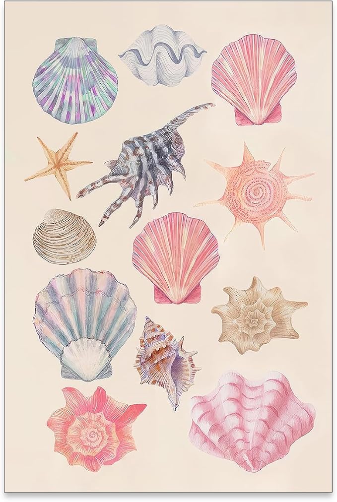 Pink Shell Posters Funky Coastal Cowgirl Wall Art Vintage Beach House