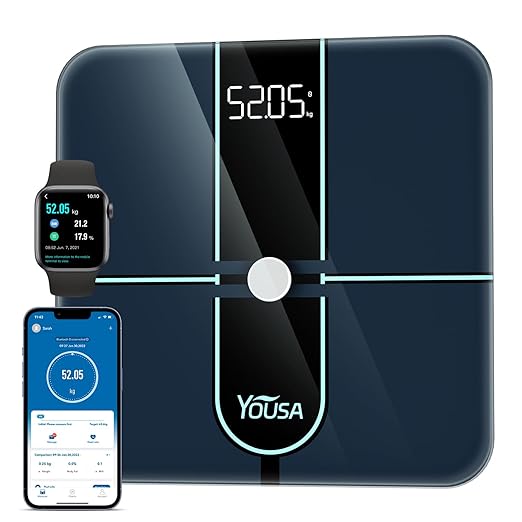 YOUSA Digital Scale for Body Weight High Accuracy Digital Smart Bathroom Scale LED Display Body Composition Scale FSA HSA Eligible Body Weight Scale Support 20 Body Data Sync with Fitness App