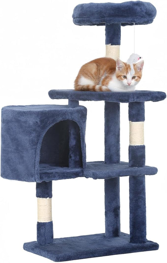 PayLessHere Cat Tree 36in Cat Tower with Cat Scratching Post, Cat Condo Stand House Furniture Kitty Activity Center with Furry Toys Cat Tree for Indoor Cats,Navy Blue