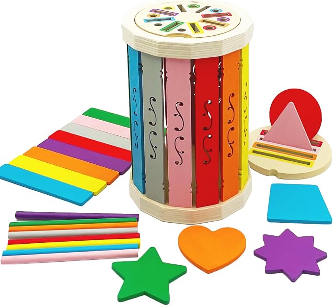 Wooden Sorting Toys Montessori Color & Shape Sorter Preschool Learning Activities Fine Motor Skills Sensory Toys for Toddlers 2-5 Birthday Gifts for Boys and Girls (Colorful-Round)