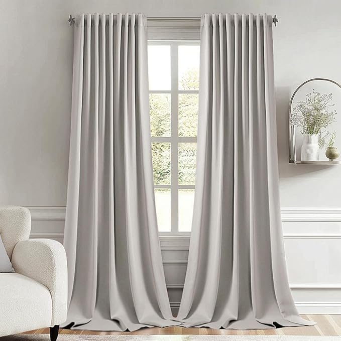 MIULEE Stone Back Tab Blackout Curtains 108 Inch Long 2 Panels Set