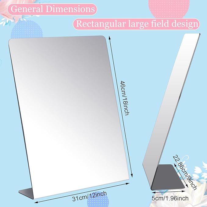 Amyhill 2 Pcs Counter Top Mirror Freestanding Mirror Single Sided Acrylic Desk Glass for Tabletop Bedroom Office Bathroom Home Dorm (12 x 18 Inch)
